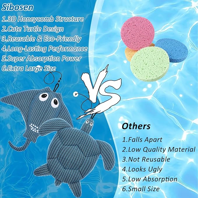 2 Pack Hot Tub Scum Absorber, 2025 Upgrade Reusable Scum Turtle and Devilfish Hot Tub Absorber Accessories Hot Tub Sponge for Spa & Pool Cleaner, Hot Tub Oil Absorbing Keeps Water Clean
