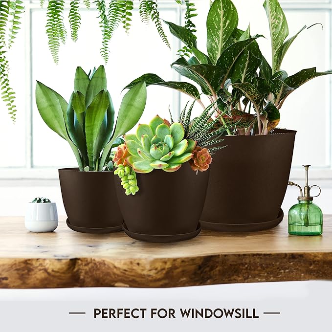 Utopia Home - Plant Pots Indoor with Drainage - 7/6.6/6/5.3/4.8 Inches Home Decor Flower Pots for Indoor Planter - Pack of 40 Plastic Planters for Indoor Plants, Cactus, Succulents Pot - Brown