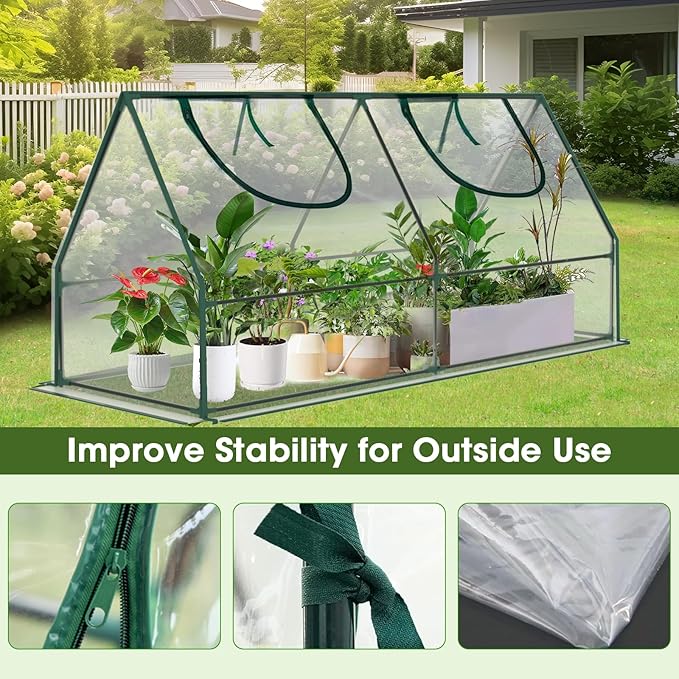 Outdoor Greenhouse with Screen Door,Outside Heavy Duty Walk in Green House for Garden Plants UV Protection Thermostatic Waterproof (Green, 47x23x23 Inch)