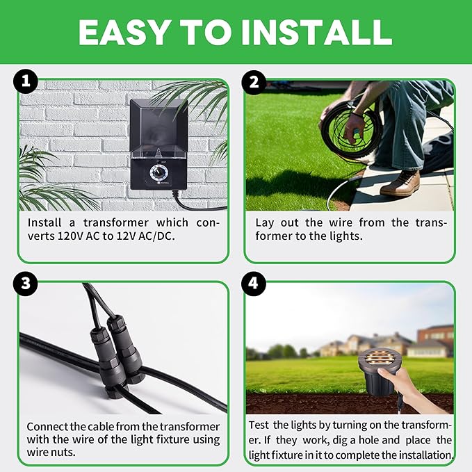 LED Well Light Kit, 6 Pack Low Voltage In Ground Landscape Lights and 100W Transformer and 100FT Cable and 30 Wire Connectors, 12V IP67 Waterproof, Aluminum for Patio Pathway Lawn