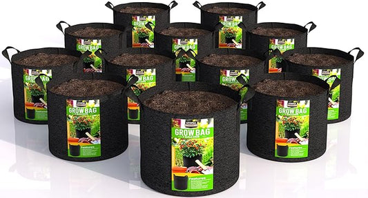 Utopia Home 12-Pack 7 Gallon Fabric Grow Bags, 300G Thickened Nonwoven Planters Pots, Aeration Fabric Pots with Handles, Nonwoven Fabric Bags Suitable for Vegetables Flowers Mushroom