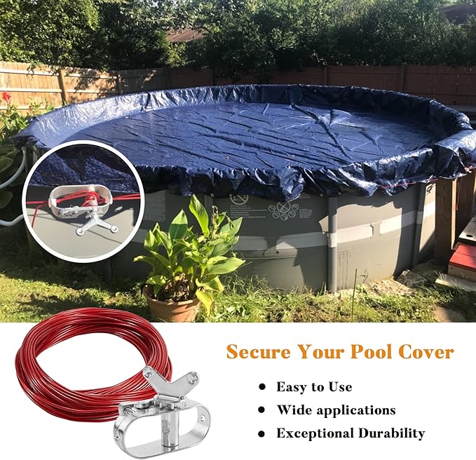 Pool Cover Cable and Winch - 100CW Heavy-Duty Pool Cover Cable and Ratchet for Securing Above Ground Swimming Pool Covers
