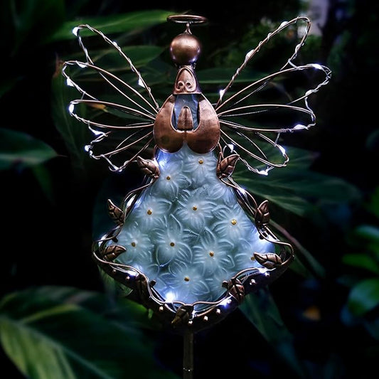 Angel Solar Lights Garden Stake Outdoor-38Inch Metal&Glass Solar Angel Stake Grave Decorations for Cemetery-Perfect as Angel Remembrance Gifts & Sympathy Gifts Decorations(Bronze)