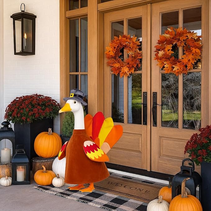 Thanksgiving Turkey Goose Outfit Autumn Fall Porch Goose Clothes 23'' Silly Lawn Geese Costume for Garden Yard Patio Outdoor Decor