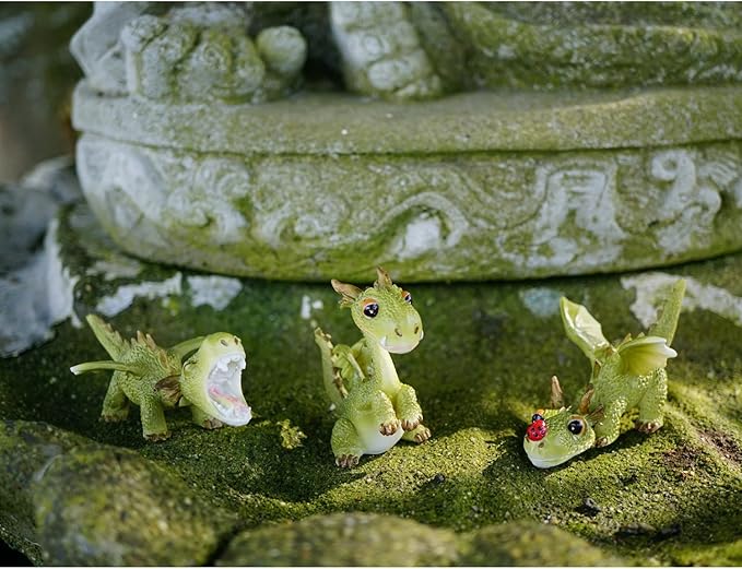 Top Collection 4414 Miniature Fairy Garden & Terrarium Mini Dragon Playing with Ladybug Statue, Small