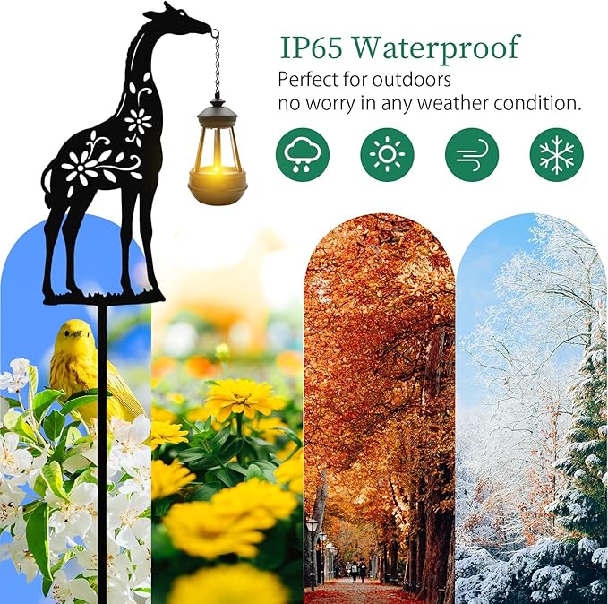 Solar Giraffe Garden Stakes Outdoor Solar Decor Metal Giraffe Holding Solar Lantern Decorative Garden Metal Animal Stakes Outdoor Giraffe Silhouette Stakes