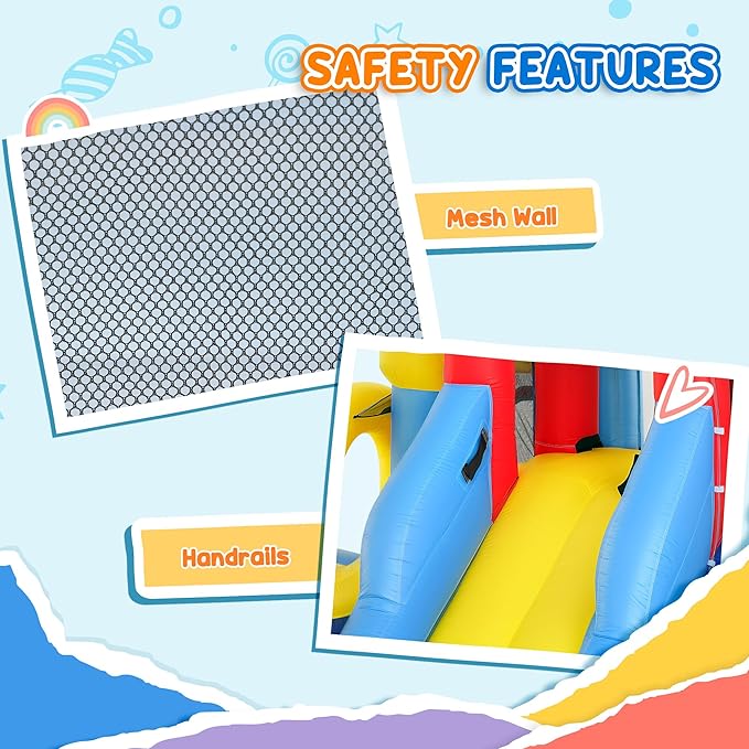 Qaba Inflatable Water Slide, Kids Bounce House Park 6 in 1 with 550W Blower, Splash Pools, 2 Slides, Trampoline, Climbing Wall, Cannon, Basketball Hoop, for Backyard, Party