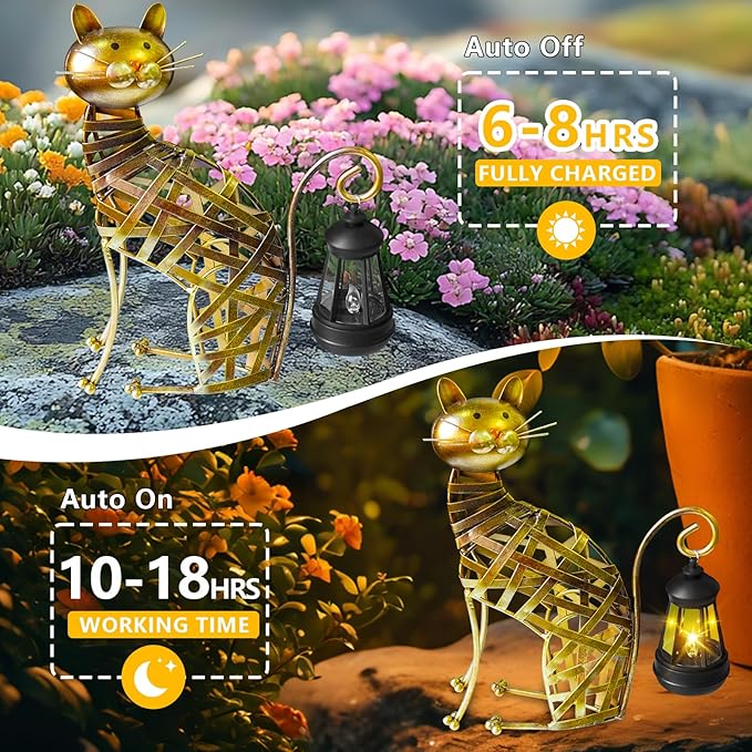 TEDOF Solar Cat Garden Statue with Solar Lights,Large Metal Figurine Birthday Gifts for Mom Grandma Women,Cat Statues for Garden,Yard,Lawn,Living Room,Courtyard,Balcony,Patio