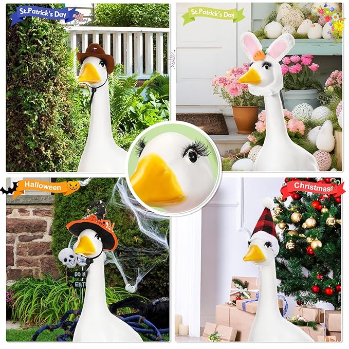 Geelin 7 Pcs Porch Goose Outfit Eyelash for 23/17'' Plastic Lawn Goose Statue Mink Fake Lashes End 3D Salon Eyelashes Reusable for Lawn Patio Art Decoration (Black)