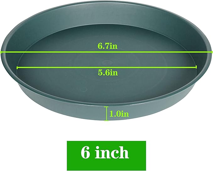 6 Pack Plant Saucer Tray Green, 4 6 8 10 12 13 15 17 19 inch Pot Saucers, Heavy Duty Plastic Plant Saucers for Indoors, Plant Drip Tray, Plant Trays for pots Planter (6", Green)