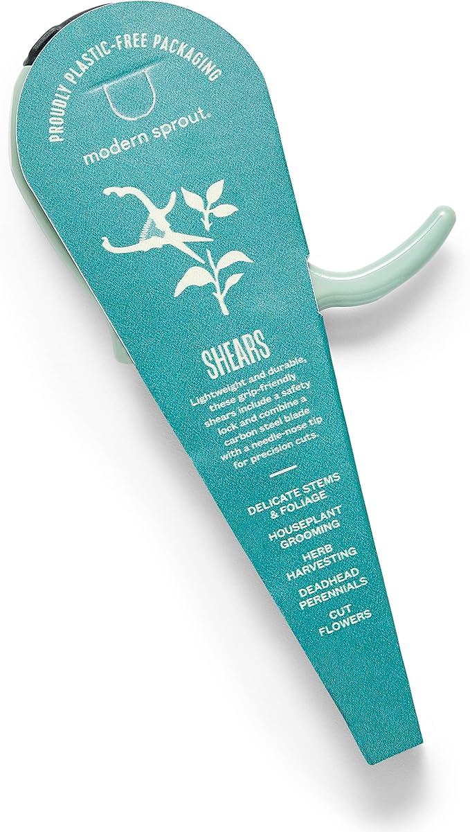 Modern Sprout Pruning Shears for Gardening, Herb Snips, Flower Cutting Scissors, Indoor Plant Shears, Lightweight, Ergonomic, Carbon Steel Blade, Easy-Lock Safety-Catch, Aesthetic, Green, Micro-tip