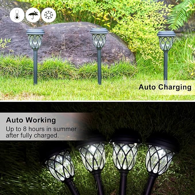 10 Pack Solar Lights Outdoor Garden Pathway Solar Powered Yard Lights for Walkway Sidewalk Driveway.