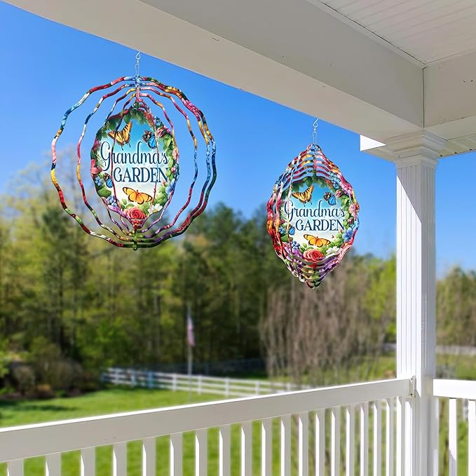 FLAGWIX Christmas Garden Gifts for Grandma - Nana's Garden 3D Stainless Steel Metal Wind Spinners 12 in - Gardening Grandma Christmas Birthday Gifts for Women Nana Gigi, Grandmother Gift Ideas
