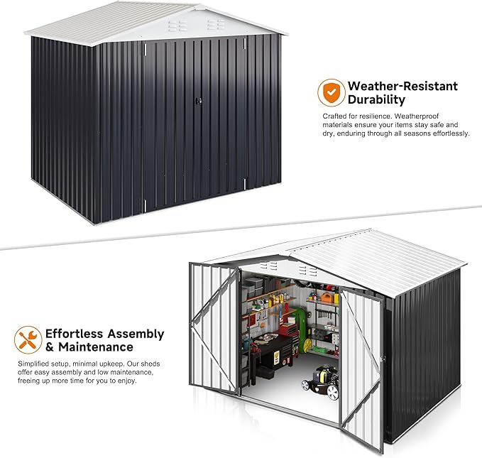 Polar Aurora 6x8 FT Outdoor Storage Shed, Metal Garden Shed with Updated Frame Structure, Tool Sheds for Backyard Garden Patio Lawn White