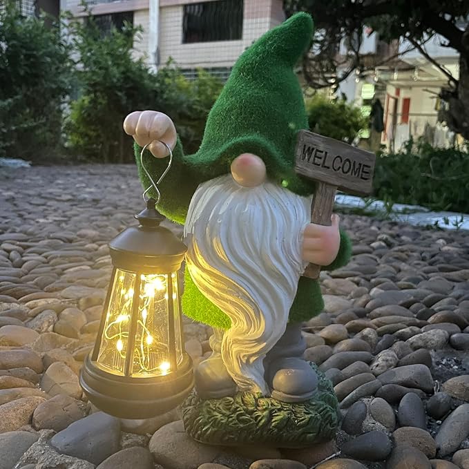 Solar Garden Statue Lights Gnome Figurine with Solar Light Outdoor Patio Lawn Yard Garden Decor for Women Mother's Day Housewarming Gifts