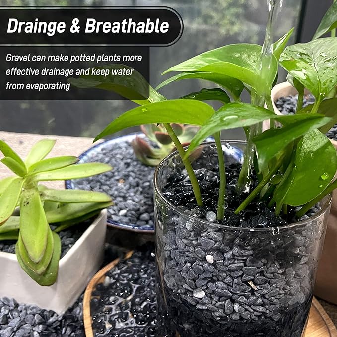 45LB Aquarium Gravel Black Rocks for Succulent,Cactus Bonsai DIY, Gravel for Terrarium, Fairy Gardening, Top Dressing (6mm-8mm)