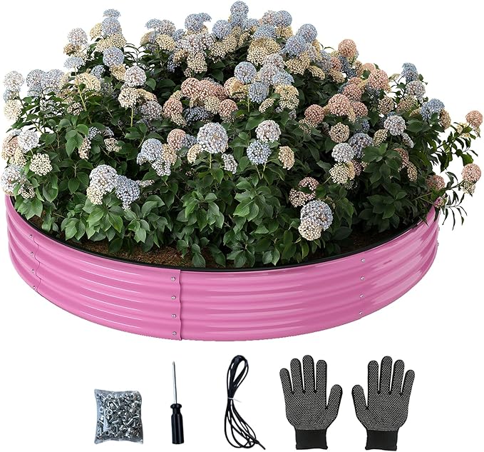 Galvanized Metal Planter Round Raised Garden Bed Kit for Gardening Outdoor,3x3x1ft Planter Grow Garden Box Raised Flower Bed,Round Galvanized Planter Outdoor Large Metal Fire Pit Ring