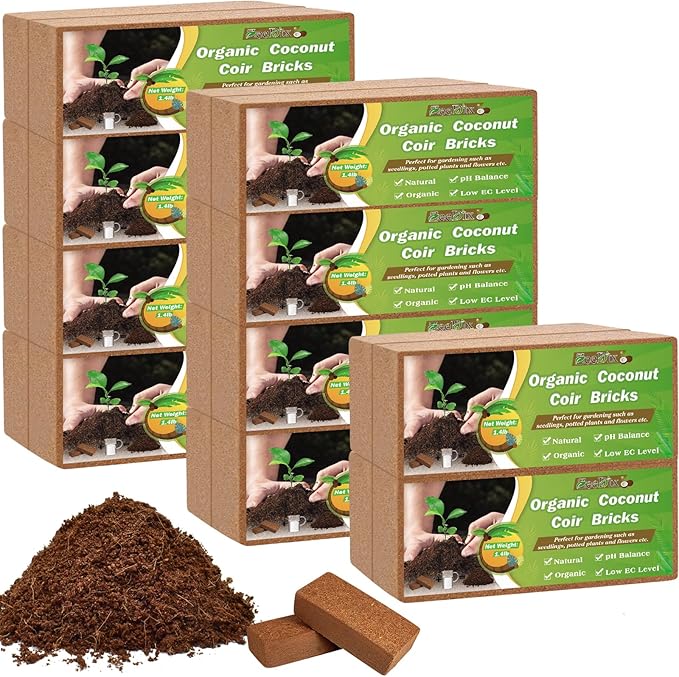 ZeeDix 20Pcs 28LB Organic Coconut Coir Bricks for Plants- Compressed Coco Coir Brick Coconut Fiber Potting Mix Coco Fiber Peat Potting Soil for Vegetables Indoor Plants Gardening(Coir Brick 1.4LB/PCS)