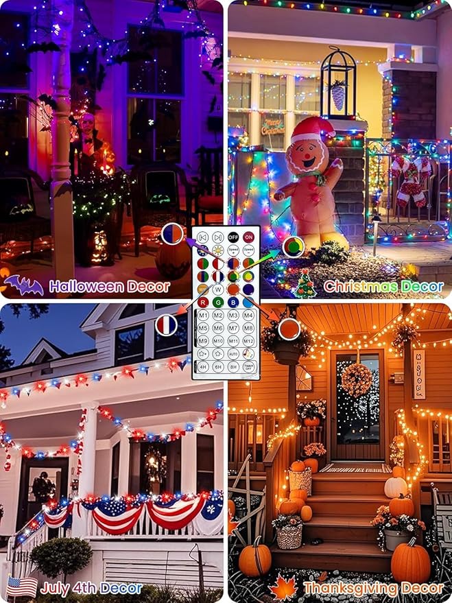 240LED Smart Color Changing Halloween Lights App Controlled, 95FT Waterproof RGB Xmas String Light Music Sync Multiple Modes, Christmas Lights with Remote & Timer Indoor Outdoor Halloween Decorations