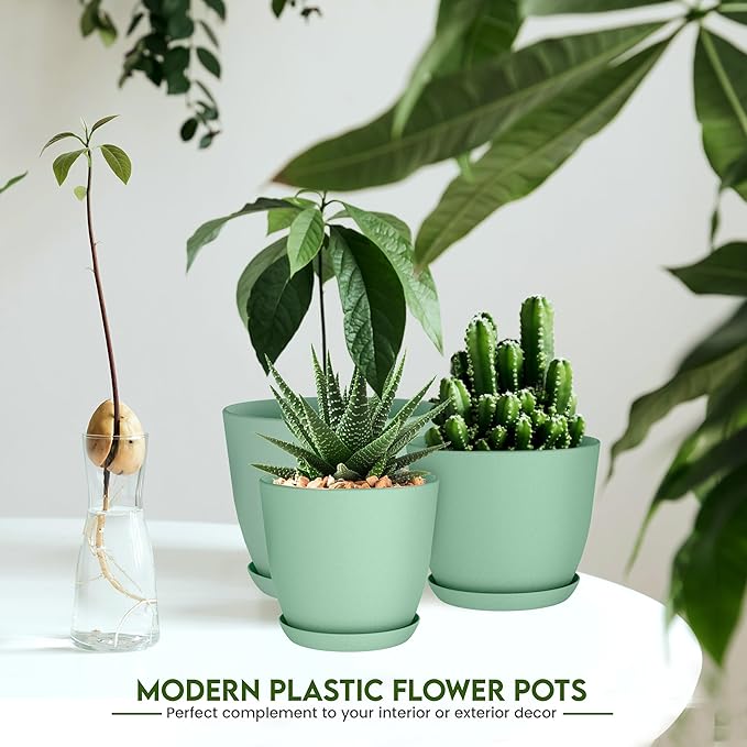 Utopia Home - Plant Pots Indoor with Drainage - 7/6.6/6/5.3/4.8 Inches Home Decor Flower Pots for Indoor Planter - Plastic Planters for Indoor Plants, Cactus, Succulents Pot (Mint, Pack of 10)