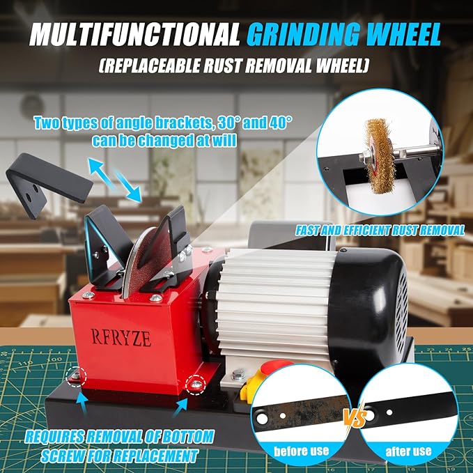 LawnMower Blade Sharpener AL 1700 RPM 550W, 3/4HP, Bench Mower Sharpening Machine with 7 inch Ceramic Wheel Sharpens High/Low Lift, Gator & Flat Blades