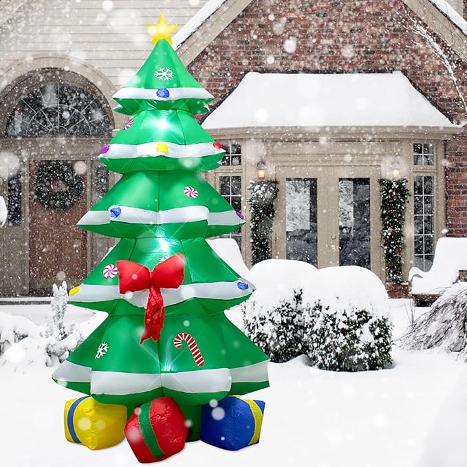 6 Foot Christmas Inflatable Christmas Tree with Gift Box Decoration with LED Lights,Cute Blow up Christmas Tree Indoor Outdoor Decoration - WM - 22