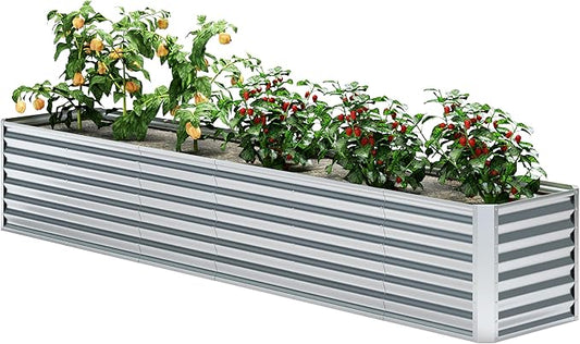 EKX 8x2x2FT Galvanized Raised Garden Bed, Raised Garden Bed Kit-Metal Planter Box Outdoor,Planting for Vegetables, Fruits,Herbs, Flowers-Slive