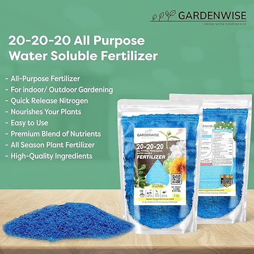 20-20-20 Water-Soluble Fertilizer โ Powder for Liquid Plant Food for Indoor & Outdoor Plants, Orchids, Vegetables, Lawns, Flowers โ 20 20 20 Fertilizer (1/2 Quart)