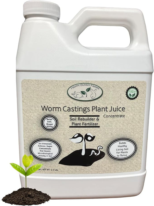 Worm Castings Tea Plant Juice - Quart. Concentrated Worm Tea with Kelp and Feather Meals. Indoor and Outdoor Soil Restorer and Plant Fertilizer for All Vegetation with Soil.