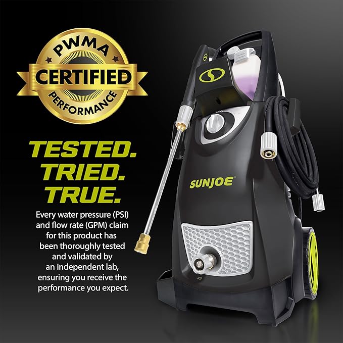 Sun Joe Electric Pressure Power Washer w/Dual Soap Tanks, 2030 PSI (PWMA Certified), 1.2 GPM, 13-Amp Motor - Heavy-Duty Cleaning Machine for Patios, Decks, & Sidewalks, SPX3000