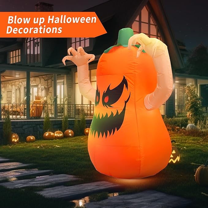 4FT Halloween Inflatable Terror Pumpkin with Build-in LED Lights, Blow up Halloween Inflatable Outdoor Indoor Decorations Large Party Yard Decoration (Terror Pumpkin)