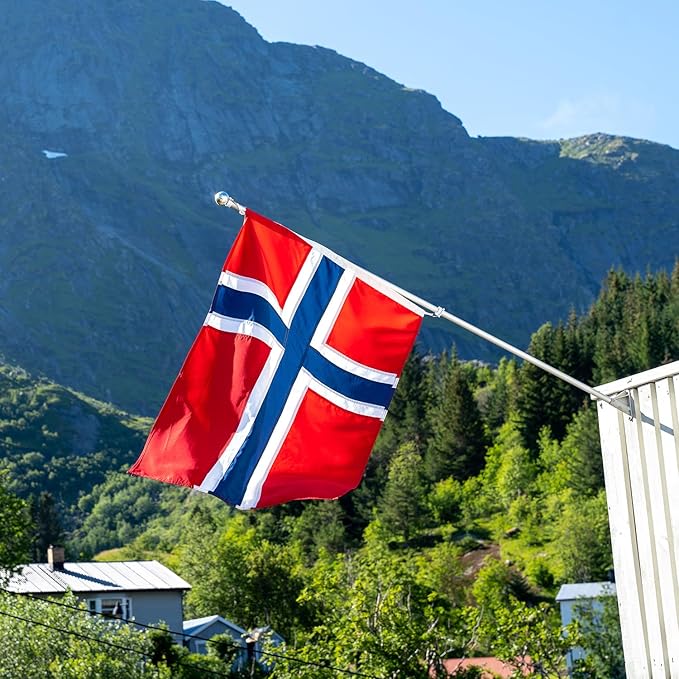 Norway Norwegian Flag 3x5 ft Outdoor, Double Sided 3 Ply Heavy Duty National Flag for NO, 100% Quality Polyester Norwegian Banner with Brass Grommets 4 Rows Stitches