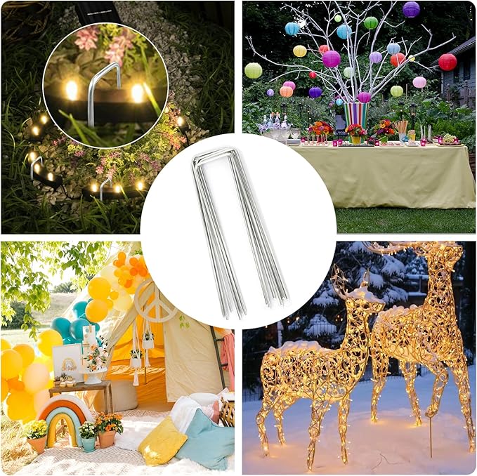 Landscape Staples, 50 Pcs Galvanized Garden Stakes, U-Shaped Tent Stakes, 6 Inch 11 Gauge Plant Cover Stakes, Anti-Rust Ground Sod Pins Yard Stakes for Landscape Weed Barrier Irrigation Tubing