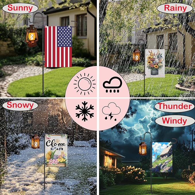 Upgraded 46 Inch Heavy Duty Metal Garden Flag Holder with Shepherd Hook, Yard Stand Fits 12x18 Flags - Solar Lights & Flags Not Included