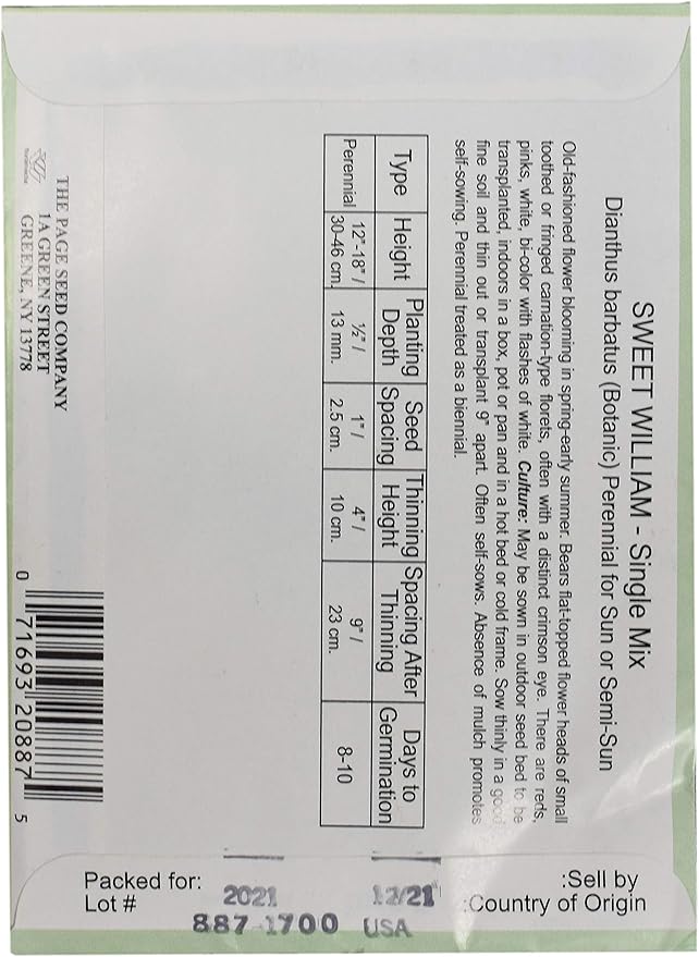 Black Duck Brand Set of 25 Sweet William Single Mix Flower Seed Packets! Flower Seeds in Bulk - Great for Creating The Garden of Your Dreams! (25, Sweet William - Single Mix)