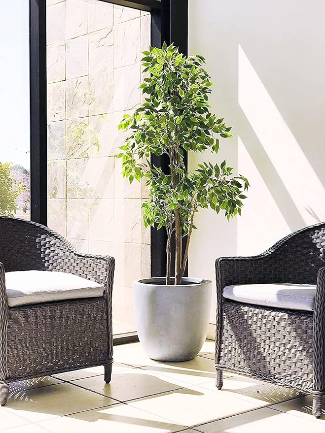 Kante 14 Inch Dia Round Concrete Planter, Indoor Outdoor Large Plant Pot with Drainage Hole and Rubber Plug for Home Patio Garden, Gray