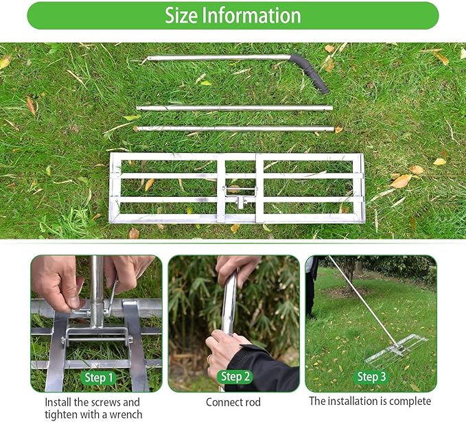 Scalebeard Lawn Leveling Rake-7 FT Level Lawn Tool / Soil Lawn Rake Stainless Steel Leveling Rake Landscape Rake with Handle for Garden Backyard Golf/Lawn(7FT, 35 x 10IN)