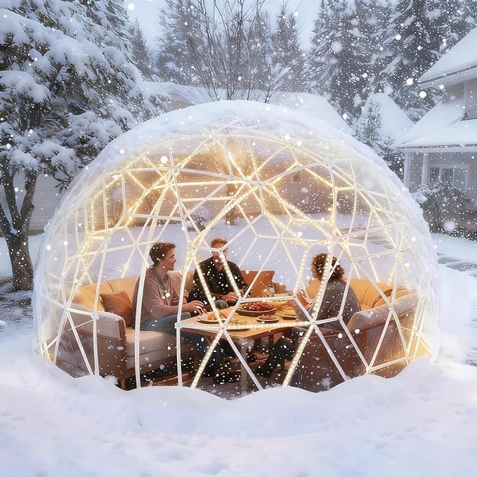 Garden Dome Tent, 15 x 9.5 ft Outdoor Clear Bubble Tent for 2-4 Person, All-Weather Geodesic Dome Greenhouse with Window & Door, PVC Transparent Tent for Patio, Camping, Party (15FT - White)