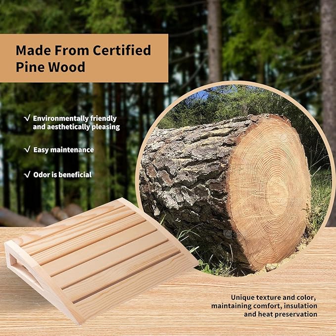 Natural Wood Sauna Headrest - Ergonomic Neck Support Pillow for Home/Infrared Saunas, Heat-Resistant 200°F, Spa-Grade Comfort for Long Sessions