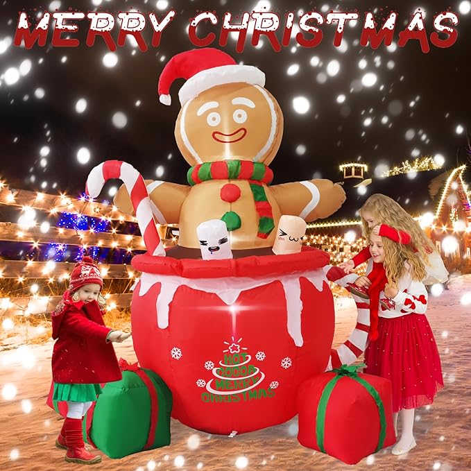 Gardwin 6ft Gingerbread Christmas Inflatable Outdoor Decoration, Christmas Outdoor Decoration Blow up Gingerbread Mug Yard Decorations Clearance with Built-in LEDs for Indoor Garden Lawn Party Decor
