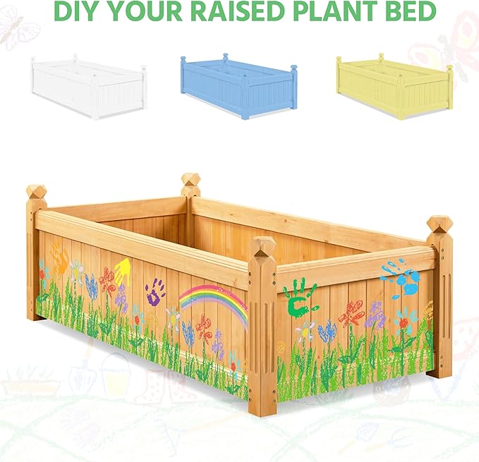 Yaheetech 46″ L × 23.5″ W × 16″ H Wooden Raised Garden Bed, Horticulture Wood Rectangular Garden Planter Outdoor, Raised Planter Box for Yard/Greenhouse/Vegetable/Flower/Herbs, Light Brown
