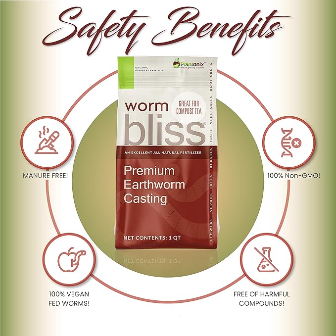 Worm Bliss (1 Qt) - Organic Worm Castings for Plants - OMRI-Listed Earthworm Castings Worm Fertilizer - Worm Castings Organic Fertilizer for Plants, Potting Soil, Garden Soil, & Seed Starter Soil