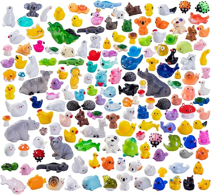 160 Styles Mini Resin Animals 160pcs Variety Tiny Animals Figures Miniature Little Small Figurines Bulk for Micro Fairy Garden Landscape Accessories Hide Decor Aquarium
