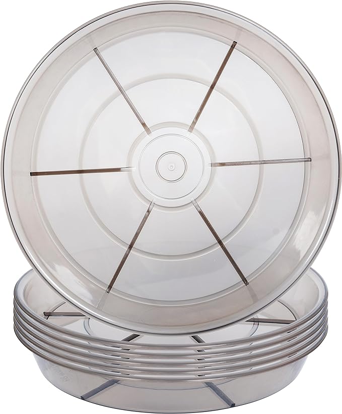 6 Pack Plant Saucer Drip Tray, 4 5 6 8 9 10 12 14 16 18 inch, Heavy Sturdy Plastic Planter Flower Pot Saucers for Indoor Outdoor Garden, Plant Water Drip Trays for pots Base (6", Grey)