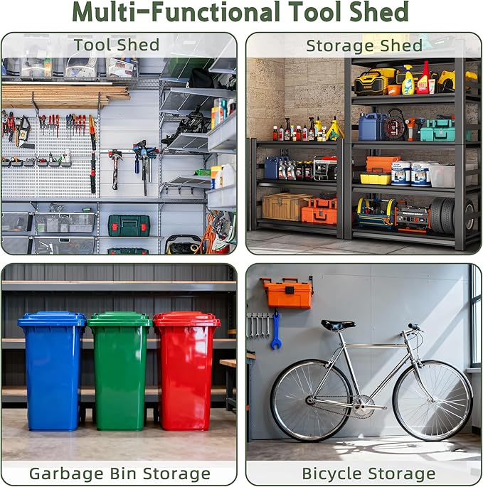 6×4FT Plastic Outdoor Storage Shed, Double Door Tool Shed with Transparent Roof and Vent, Lockable Door with Key, Storing Patio Furniture, Gardening Tools, and Bicycle Accessories