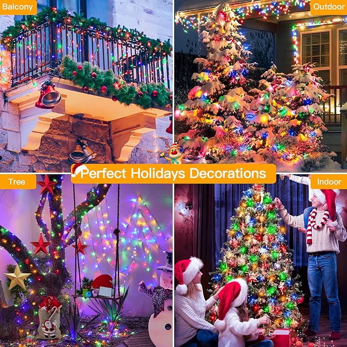 Ollny Christmas Lights 400LED 132FT, Plug-in Outside Tree Lights with Timer and 8 Modes, Remote Control Waterproof Dimmable Outdoor String Lights for House Yard Patio Xmas Decorations (Multicolored)