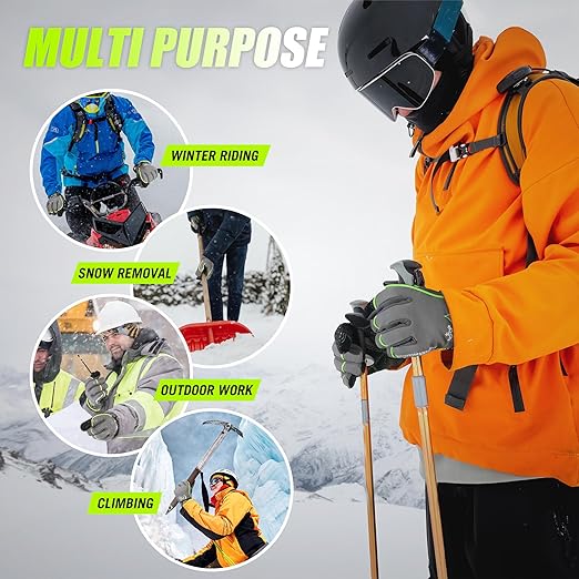 HANDLANDY Waterproof Insulated Work Gloves, 3M Thinsulate Thermal Winter Gloves for Men Women Touch Screen, Warm Ski Snowboard Cold Weather Gloves (Green-men Size, XX-Large)