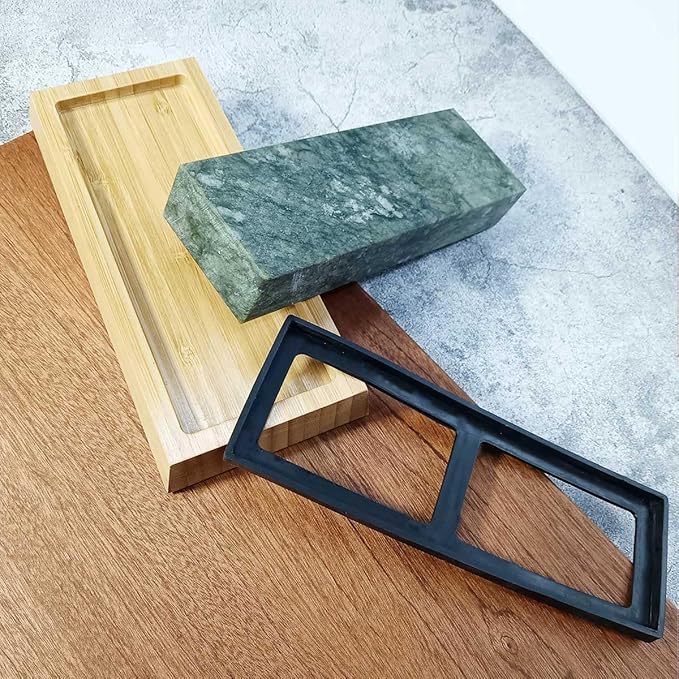 Large Size Polishing Sharpening Stone,Grit 10000# Knife Sharpener Whetstone Final Fine Polishing Natural Green Honing Oilstone for Knives Tools,Cutting Tools 180 * 60 * 30mm with Bamboo Base