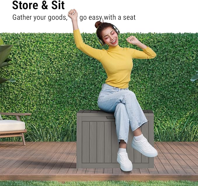 Mars Villa Deck Box, Waterproof Weatherproof and UV Resistant Resin Storage Box, Ideal for Indoor, Outdoor, Patio Furniture Cushions, Pool Supplies, Gardening Tools (45 Gallon, Light Brown)