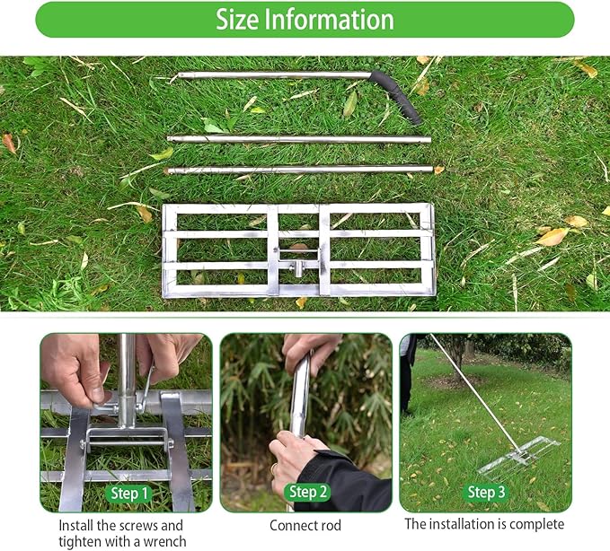 Scalebeard Lawn Leveling Rake-7 FT Level Lawn Tool / Soil Lawn Rake Stainless Steel Leveling Rake Landscape Rake with Handle for Garden Backyard Golf/Lawn(7FT, 30 x 10IN)